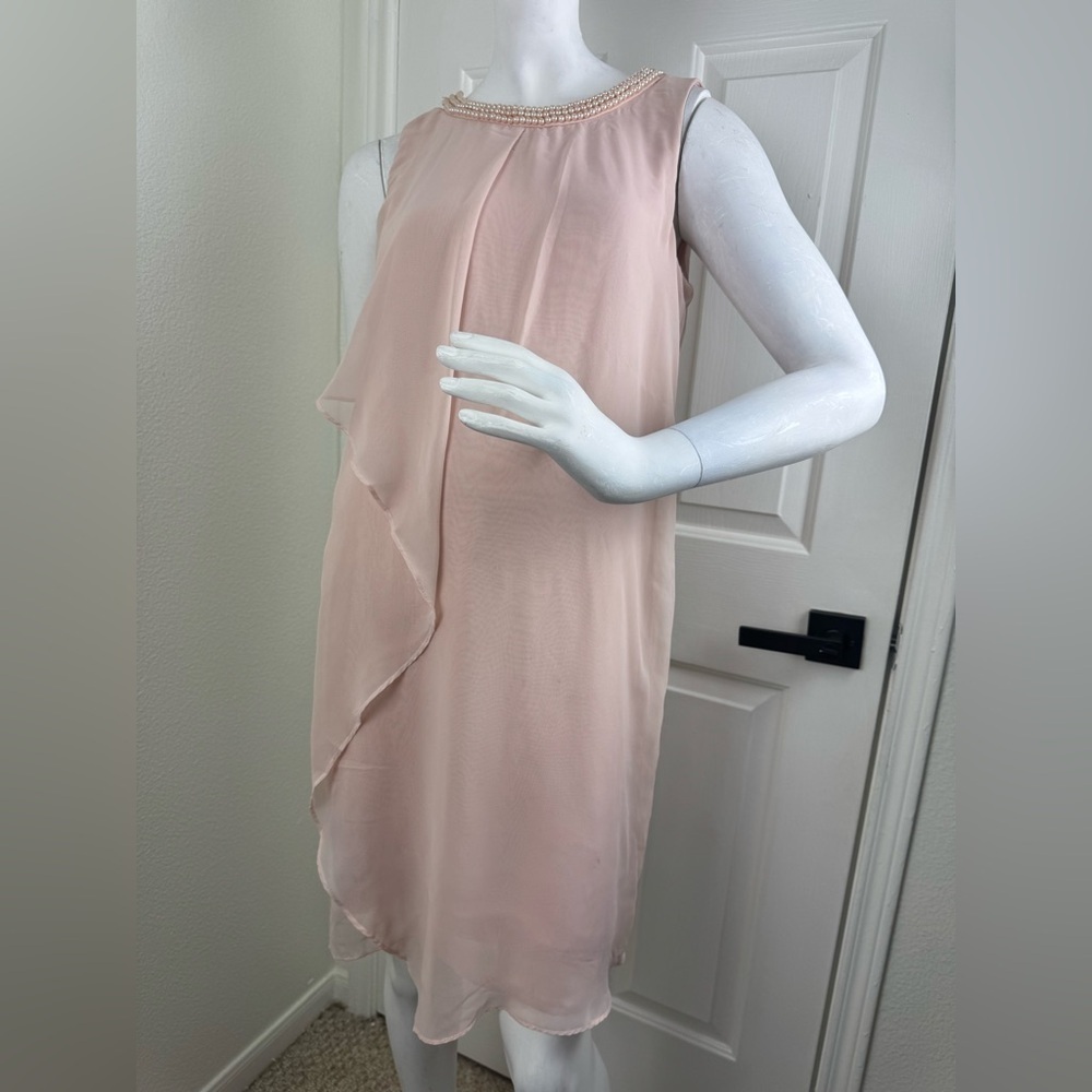SD Collection Dress Dusty Pink with Faux Pearl Detail Neckline Sleeveless. I#62